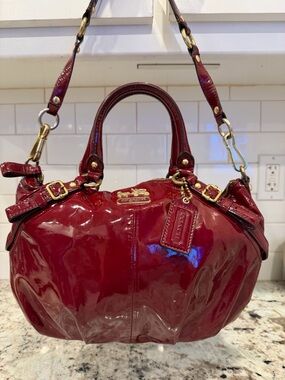 Coach Patent Leather Satchel in Deep Burgundy